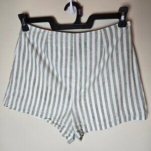 L'Academie Los Angeles Shorts Green White Striped High‎ Waisted Vaca Size M